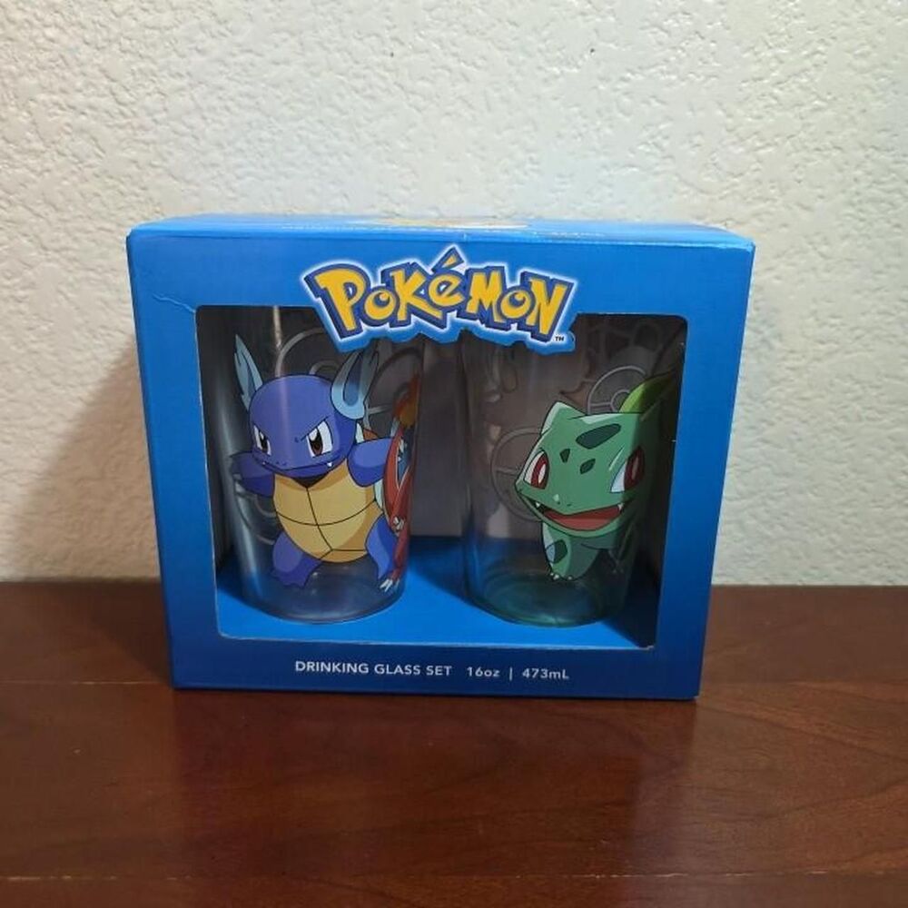 Pokemon Glassware Cups Set of Two 16 OZ (473 ML) Kanto Starters/Evolutions